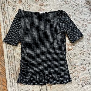 Off the shoulder, black polkadot, Liz Claiborne top